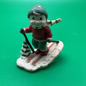 Vintage Child Skiing Plastic Christmas Ornament